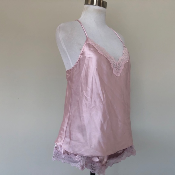 Pink Nightie Set Extra Small Pink Satin White Lace Internat'l Concepts Intimates - Picture 1 of 10